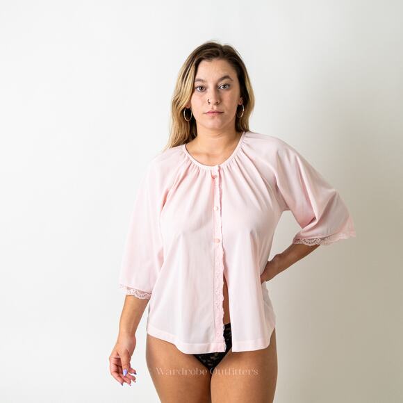 Vintage 80s Pastel Pink Nightgown Lingerie Top - Picture 6 of 7